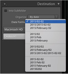 2.24 The Destination Panel can choose the destination location for your import akin to the upper right corner of the Import dialog’s interface, so don’t do both and confuse yourself. However, you can choose here to organize your import by a date configuration of your choice, which works off your file’s EXIF metadata.