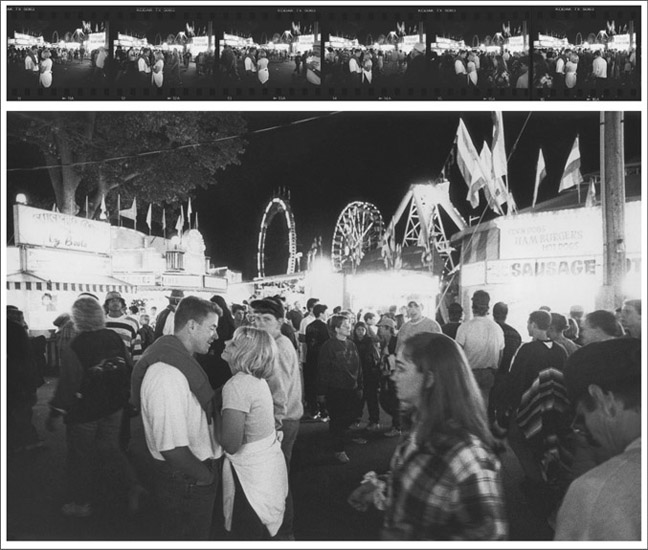 Figure 10.11 In this set of images, the photographer came upon a couple at a county fair who were arguing. In the first of the 10 photographs (not shown) the young man is yelling at his girlfriend, who’d disappeared for an hour. In the final frame, the couple kissed. The first images held more aggression than desired, and the final seemed overtly sappy, so the ninth image, which held the anticipation of making up, became the chosen photograph in the sequence.