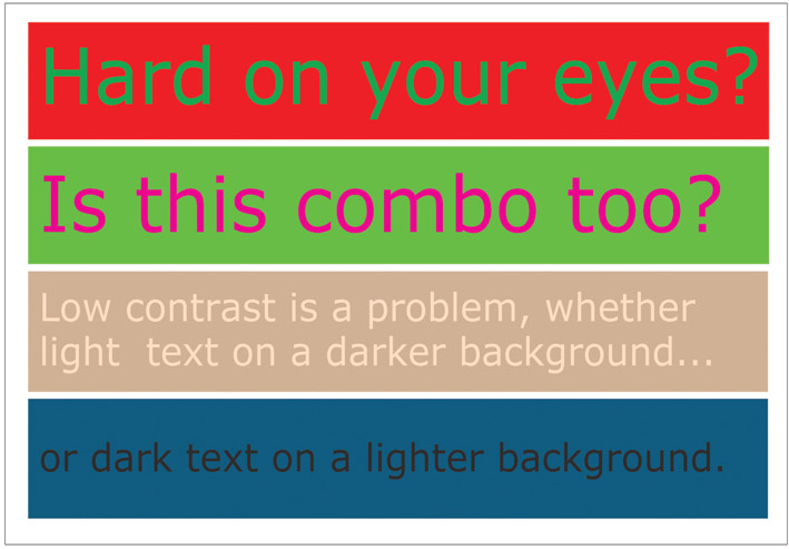 Figure 8.16 The degree of contrast between the font color and background color can dramatically alter the readability of the text.