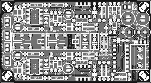 Figure 16.2 The combined metering and driver circuitry of the Log-Law Level LED indicator is built on this board. Board available through www.elektorpcbservice.com.