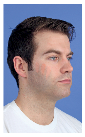 THE FOUNDATION ON THE LEFT IS THE CLOSEST TO THE ACTOR'S NATURAL SKIN TONE. Model, Andrew Prescott
