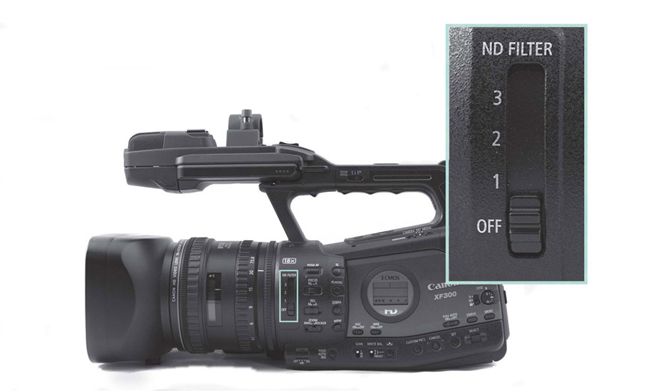 Figure 8.30 Neutral Density switches activate filters that cut down on the amount of light entering the lens.