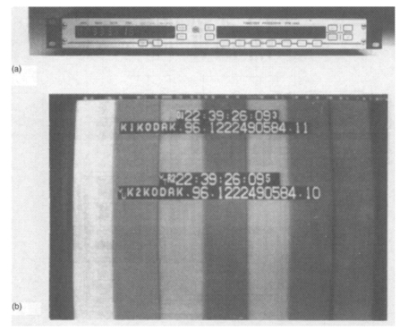 Figure 5.13 A timecode processor (a), which will display KeyKode®, TC generator path, TC signal type, and colour frame number (b), as well as performing a wide range of reprocessing and code translation functions. Courtesy Avitel Electronics Limited.