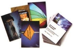 Moo make hall- and full-size business cards from your images in packs of 50, and you can have a different image on each one.