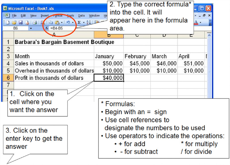 Screen shot shows an excel sheet with data, highlighted formula along with instructions shown in dialogue boxes and text boxes.
