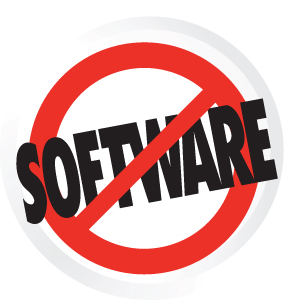 The word “SOFTWARE” is encircled and crossed by the prohibition sign.