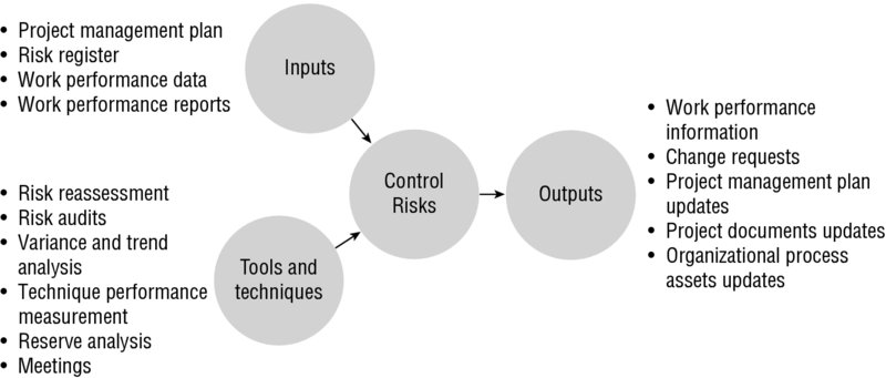 Diagram shows the flow of inputs as well as tools and techniques into the control risk process and outputs of the process.