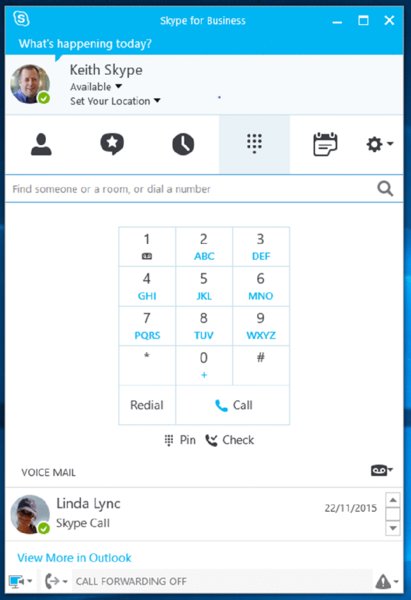 Screenshot of a user's Skype window shows a dial pad with keys for zero to nine, redial and call.