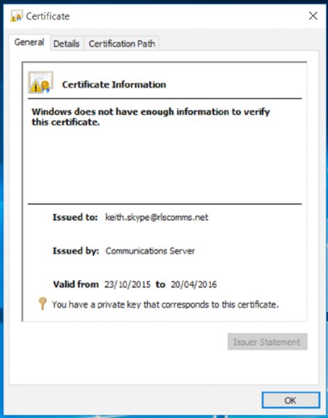 Screenshots shows certificate window with information such as issued to, issued by and valid from along with OK button. 