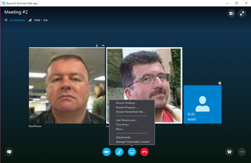 Screenshot shows profile images of three contacts along with buttons for video call, mute, end call and IM.