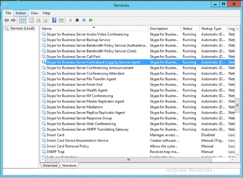 Screenshot shows services window displaying name, description, status, startup type et cetera.