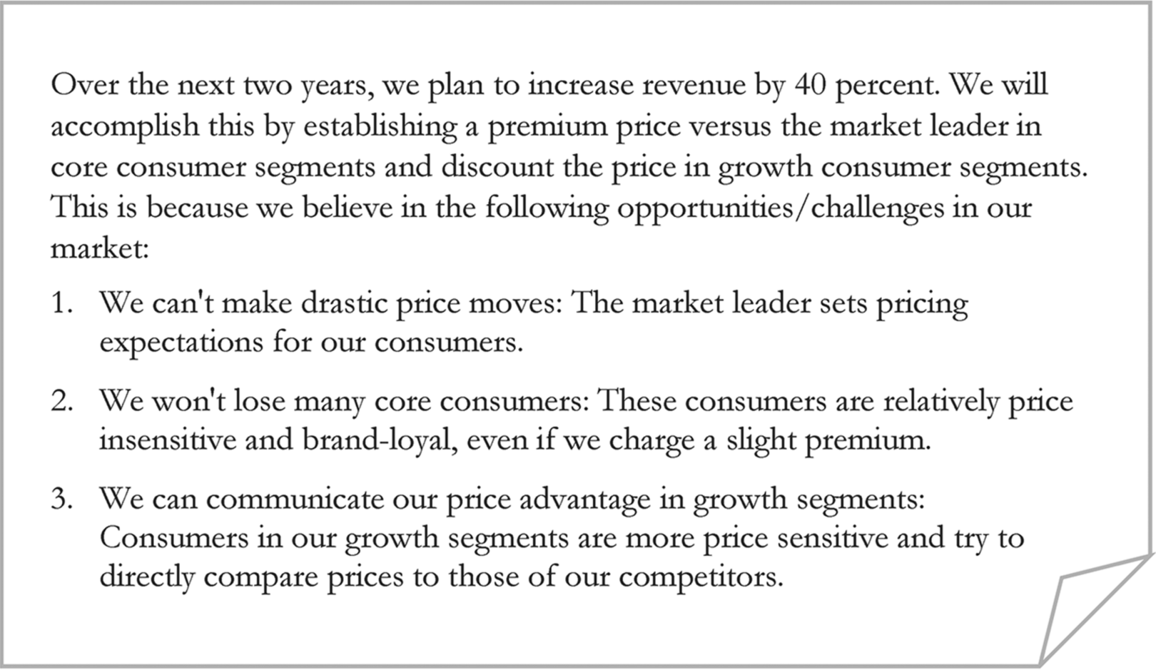 The figure depicting a sample high-level pricing strategy in three steps.