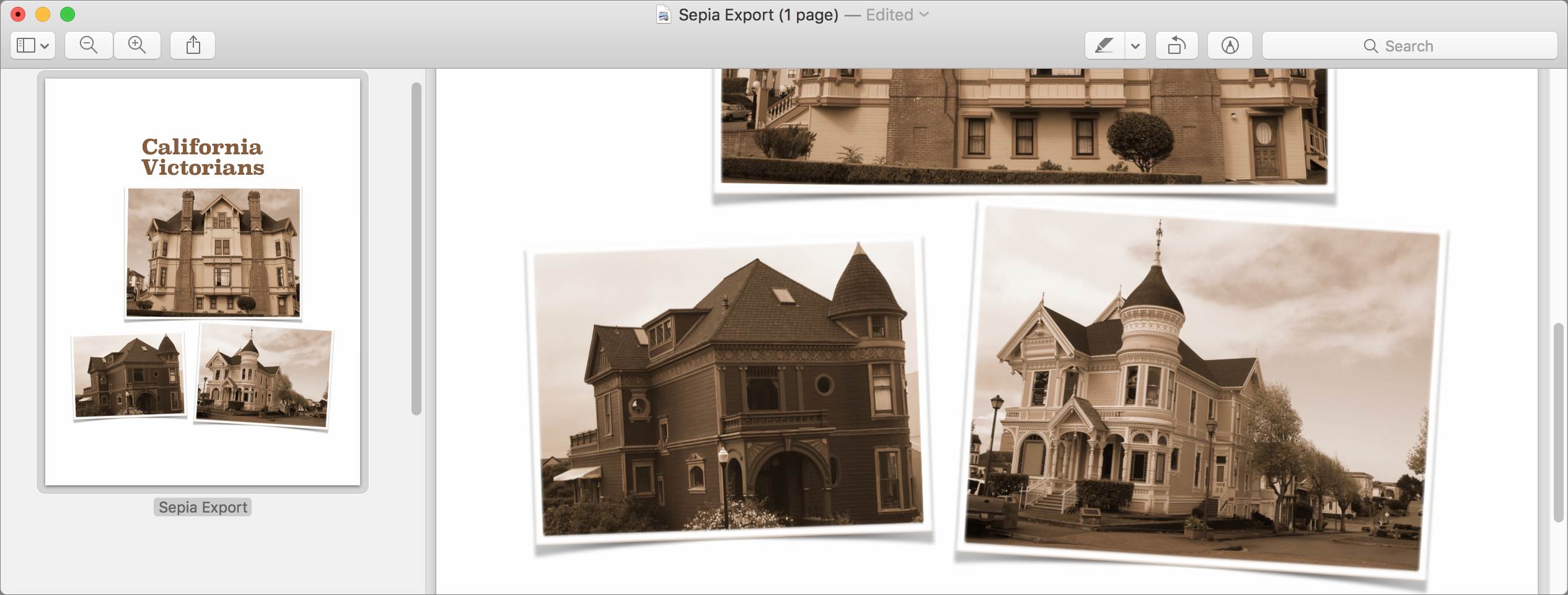Figure 102: The Sepia Quartz filter applies an old-timey effect to the exported PDF.