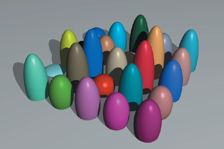 Figure showing ellipsoids generated from a single generic sphere, which is not rendered.