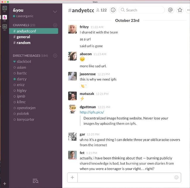 The Slack internal communication system.