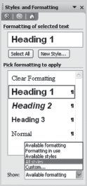 Styles and Formatting Task Pane
