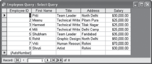 Query Result in Datasheet View