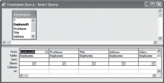 Design View of Query