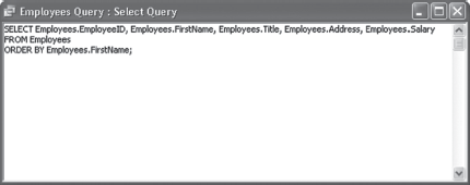 Employees Query in Select Query Window