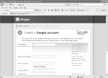 Create a Google Account Webpage