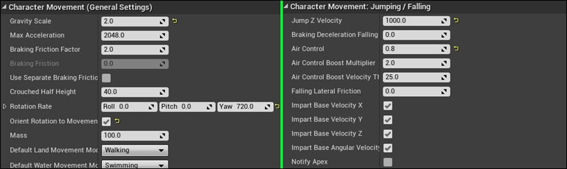 Tweaking the character movement component