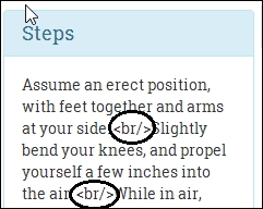 Formatting the exercise steps