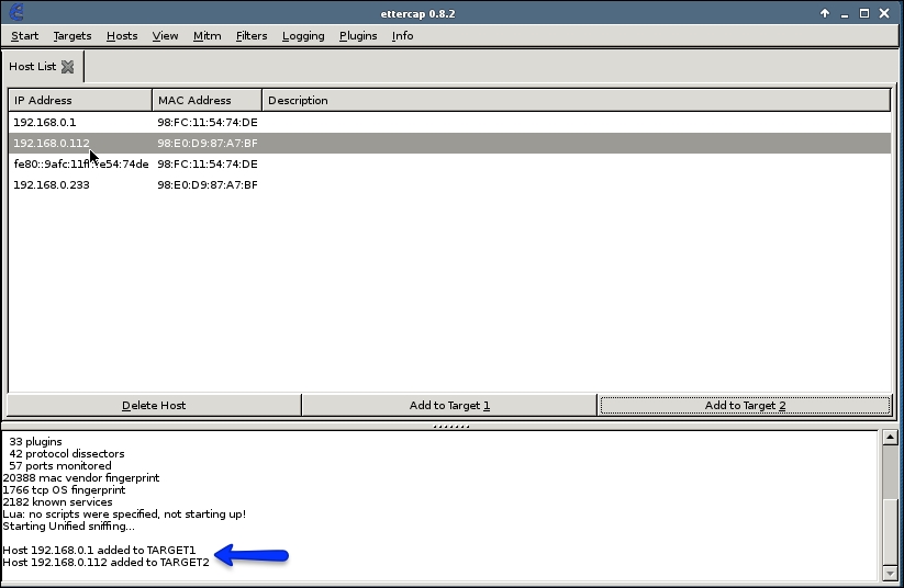 MAC address Spoofing/ARP poisoning