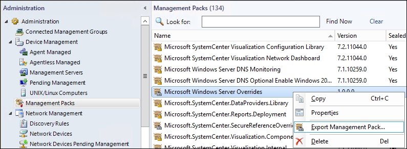 Exporting unsealed management packs