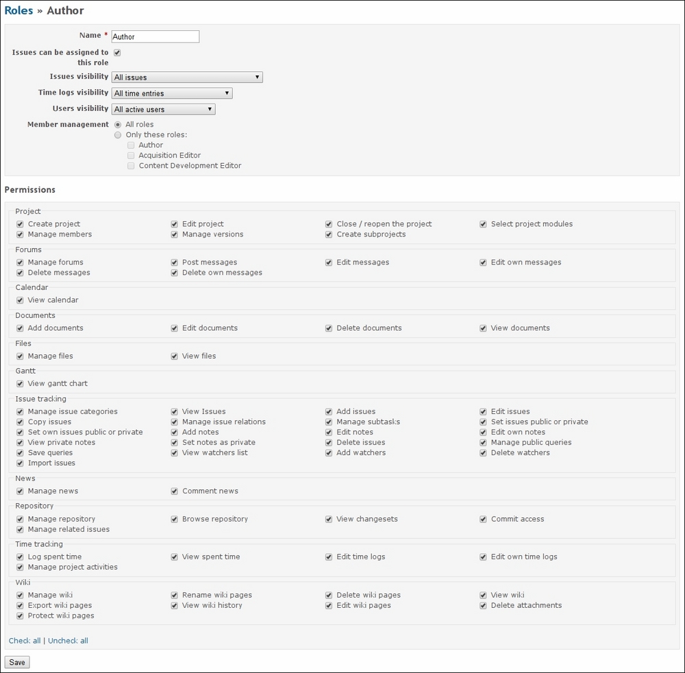 The Roles and permissions page