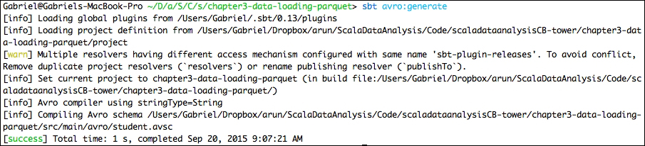 Generation of Avro objects using the sbt-avro plugin