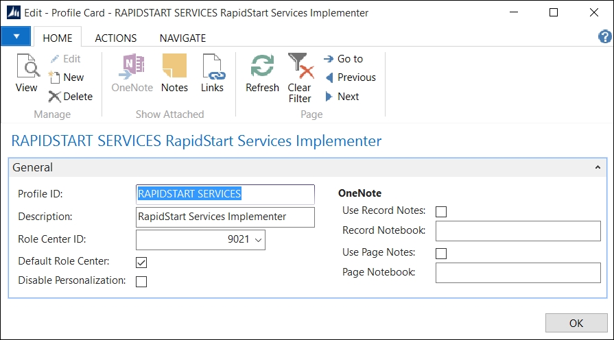 Changing the profile to RapidStart Services Implementer