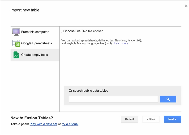 Creating a Google Fusion Table