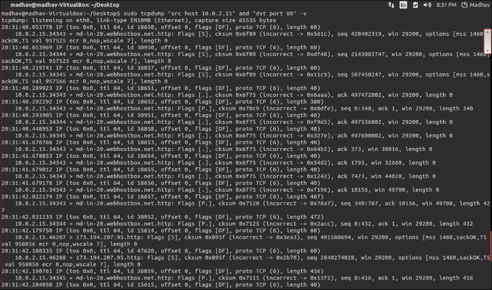 Capturing network traffic using tcpdump