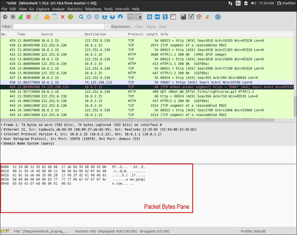 Packet sniffing and analysis using Wireshark