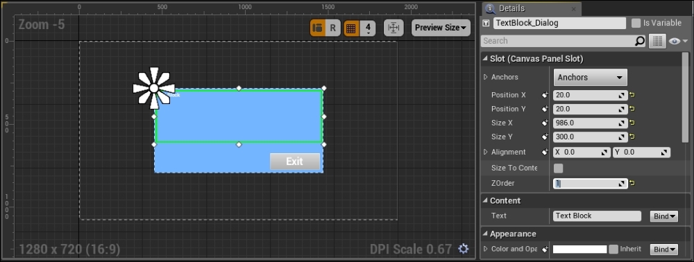 Dialog box setup