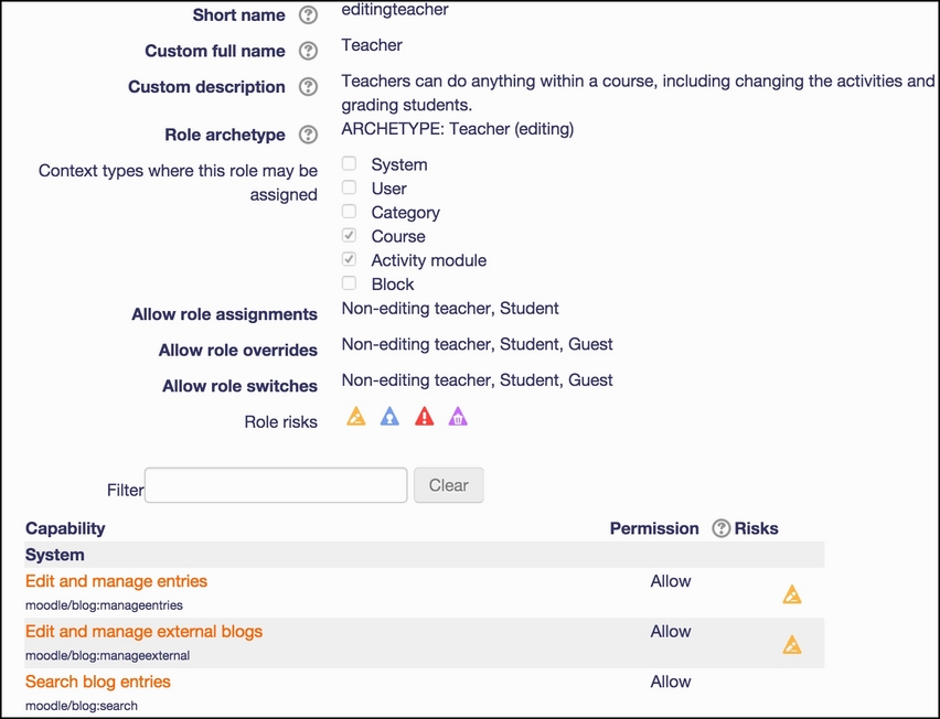 Moodle roles