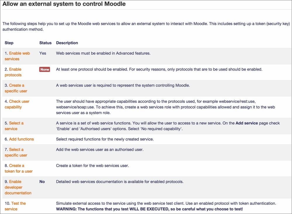 Web services in Moodle