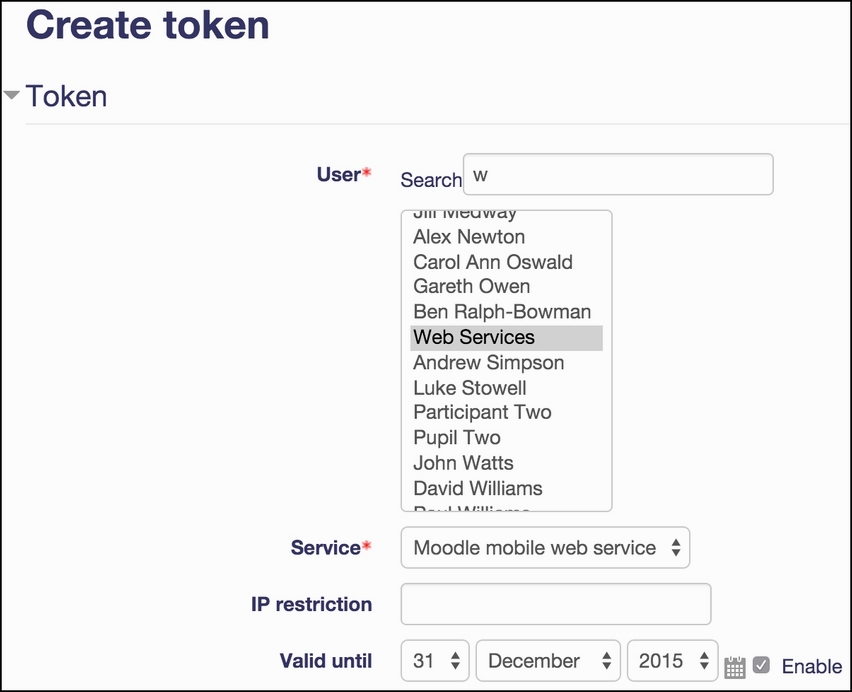 Create a token for a user