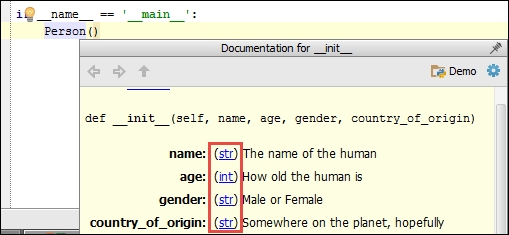 Adding docstrings and type information