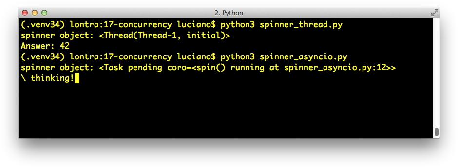 bash console showing output of spinner examples.