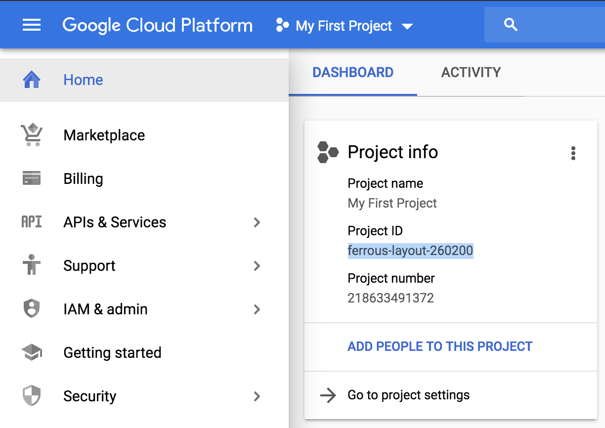 Figure 4 5  Location of the Project ID in the Google Cloud console.