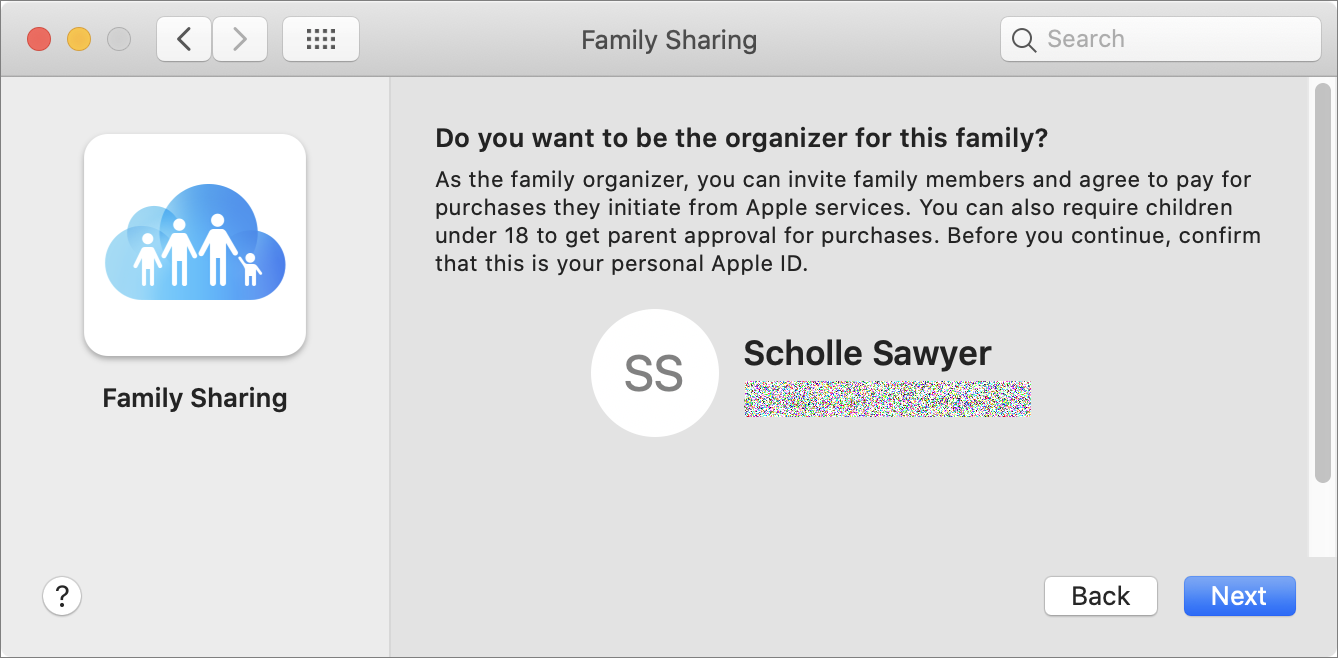 Figure 97: When you set up Family Sharing, you become the organizer.