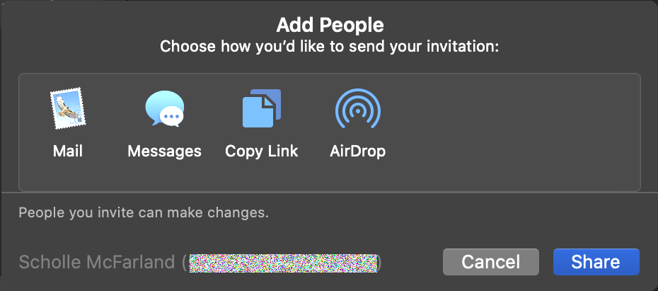 Figure 56: Choose how to send your invitation to the shared list, and then click Share.