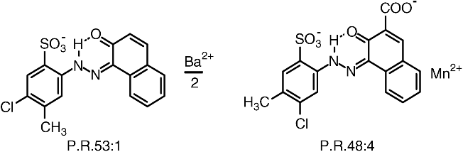 Figure depicting the structures of Pigment Red 53:1 and Pigment Red 48:4.