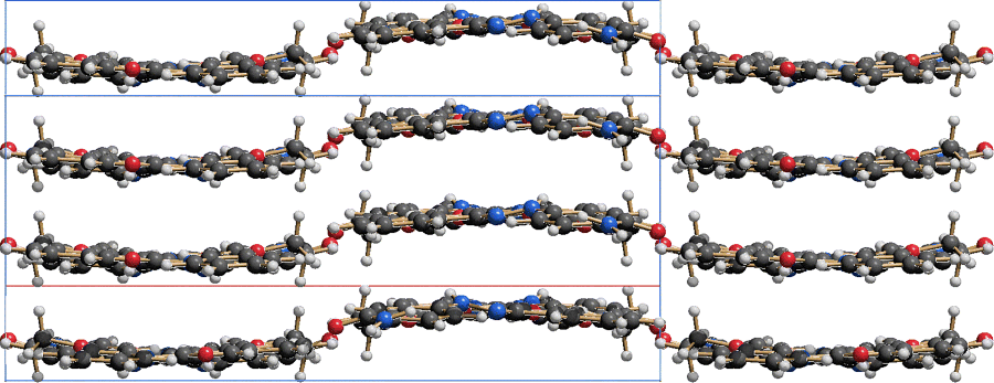 Figure depicting the crystal structure of Pigment Red 170, γ-phase; view parallel to the layers.