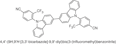 Chemical structure of 4,4′-(9H,9′H-[3,3′-bicarbazole]-9,9′-diyl)bis(2-methylbenzonitrile) (pCNCZoCF3).
