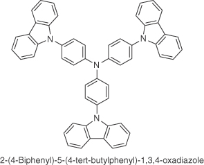 Chemical structure of 2-(4-Biphenyl)-5-(4-tert-butylphenyl)-1,3,4-oxadiazole (TCTA).
