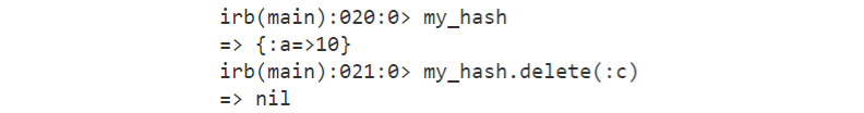 Figure 2.52: Deleting a value from a hash
