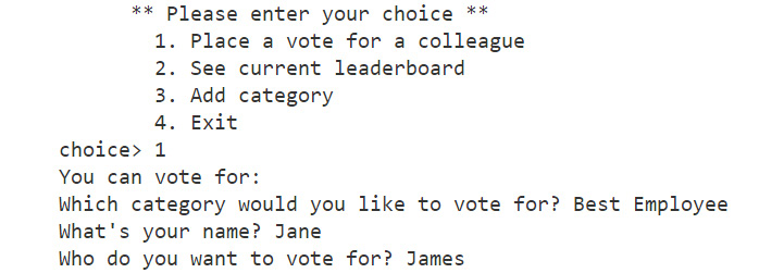 Figure 6.31: Voting application with categories