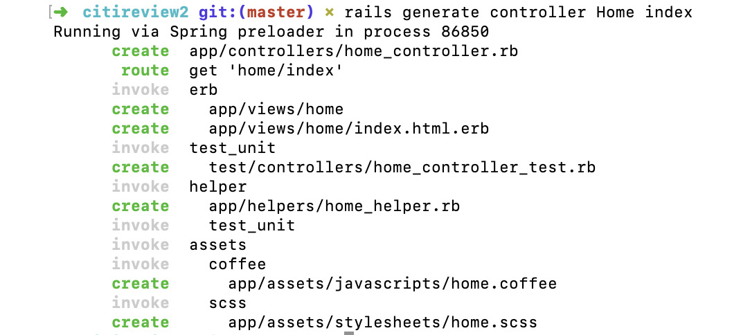 Figure 11.5: Generating a controller for the citireview application
